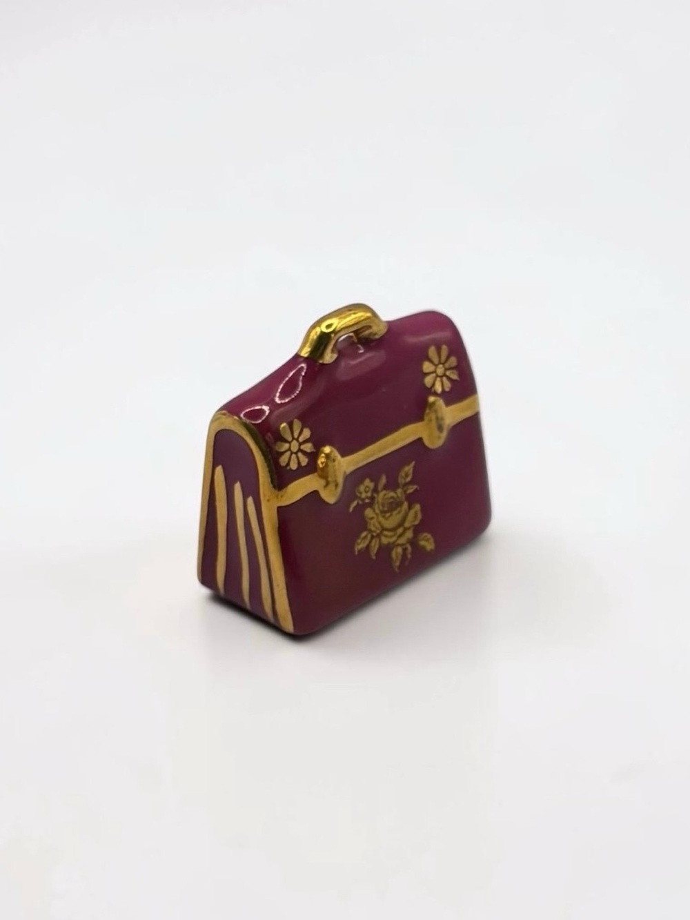 Limoges France Miniature Pink Porcelain Luggage